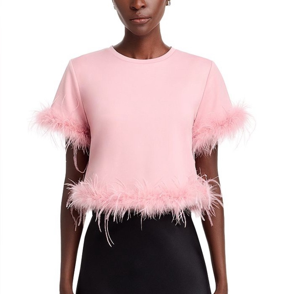 Aqua Elegant Pink Feather-Trimmed Top